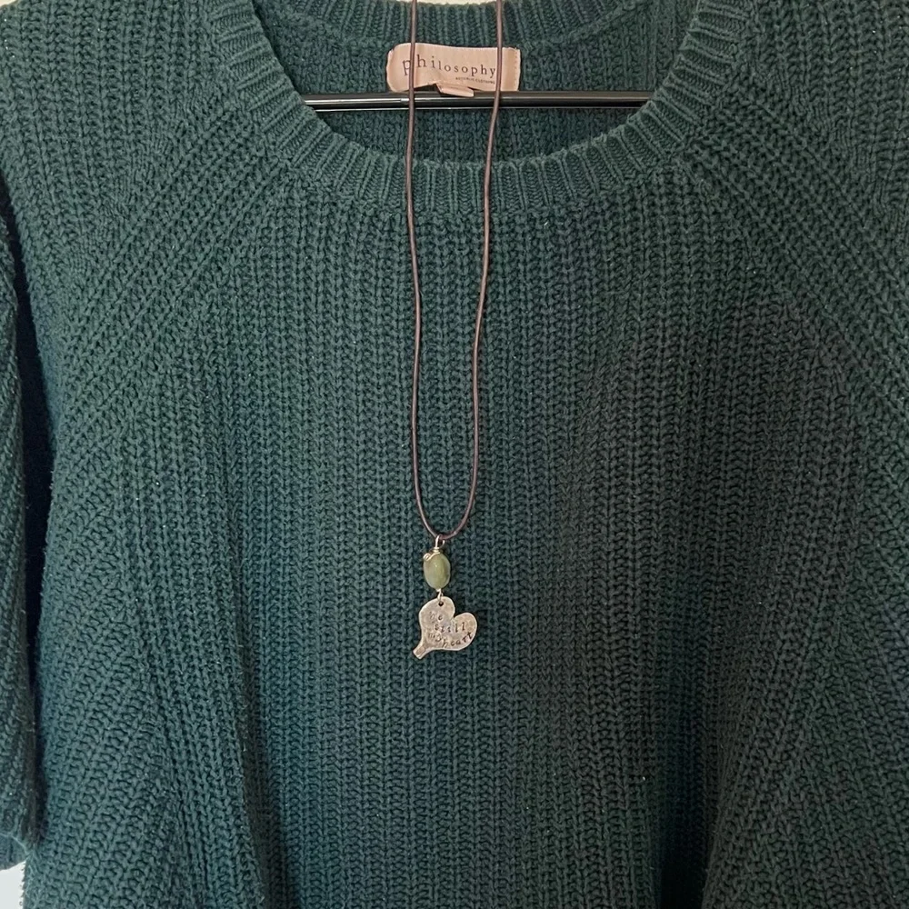 Handmade Vintage Spoon Heart Green Moss Agate Stone Necklace. Adjustable Length